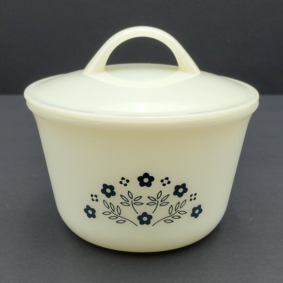 Pyrex Summer Impressions Blueberry Creamer Sugar Bowl Corelle Blue Flowers - Picture 6 of 7